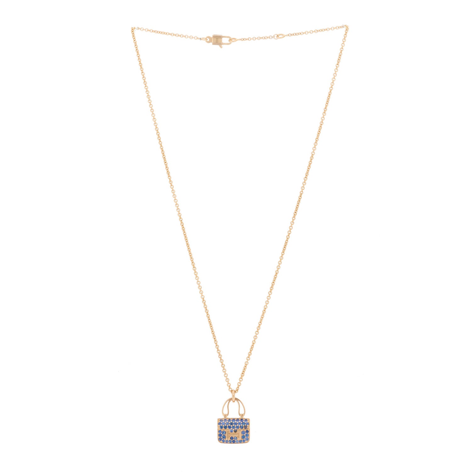 Hermes 18K Rose Gold Blue Sapphire Constance Amulettes Pendant Necklace 3 of 5