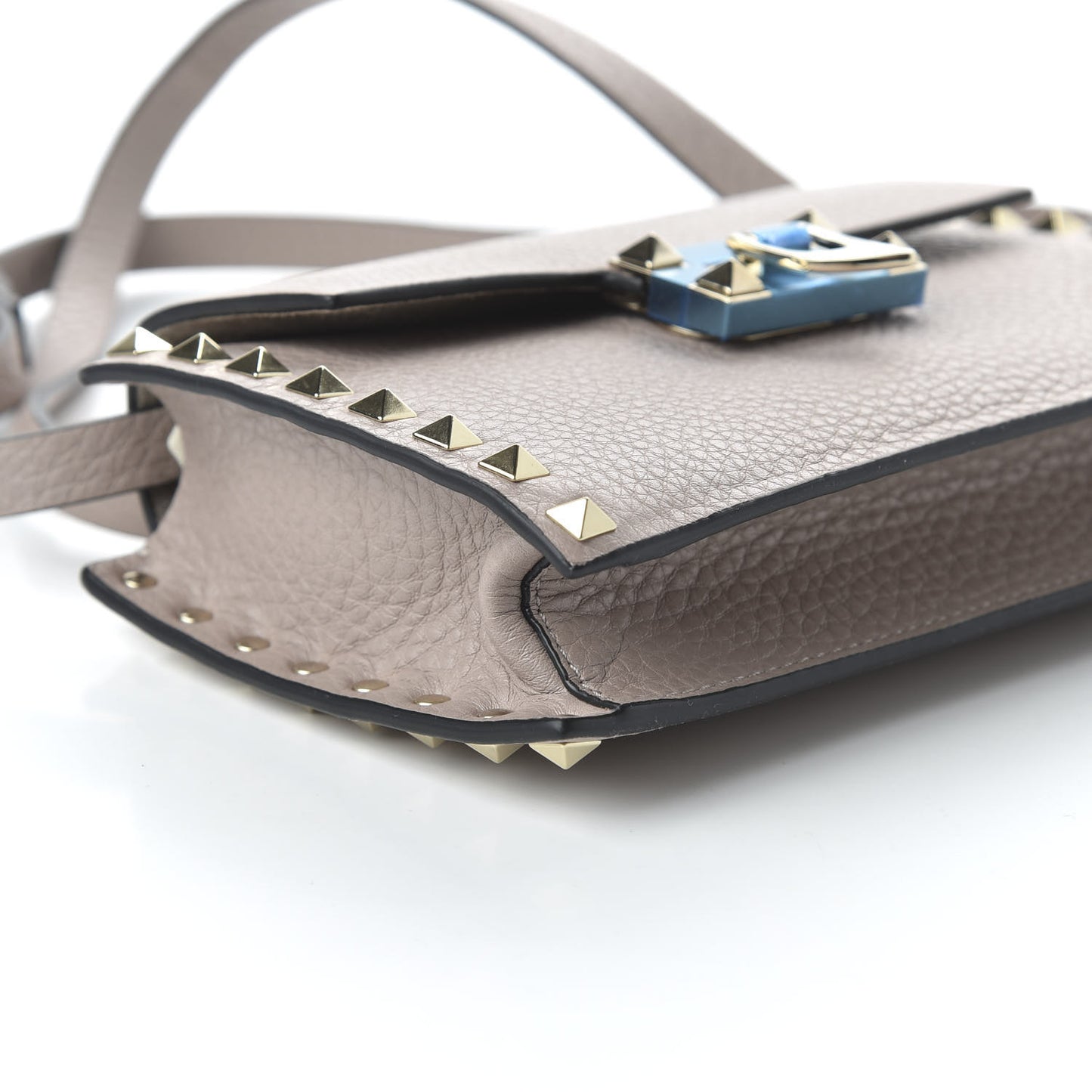 Pebbled Calfskin Small Rockstud Overlay Flap Shoulder Bag Poudre
