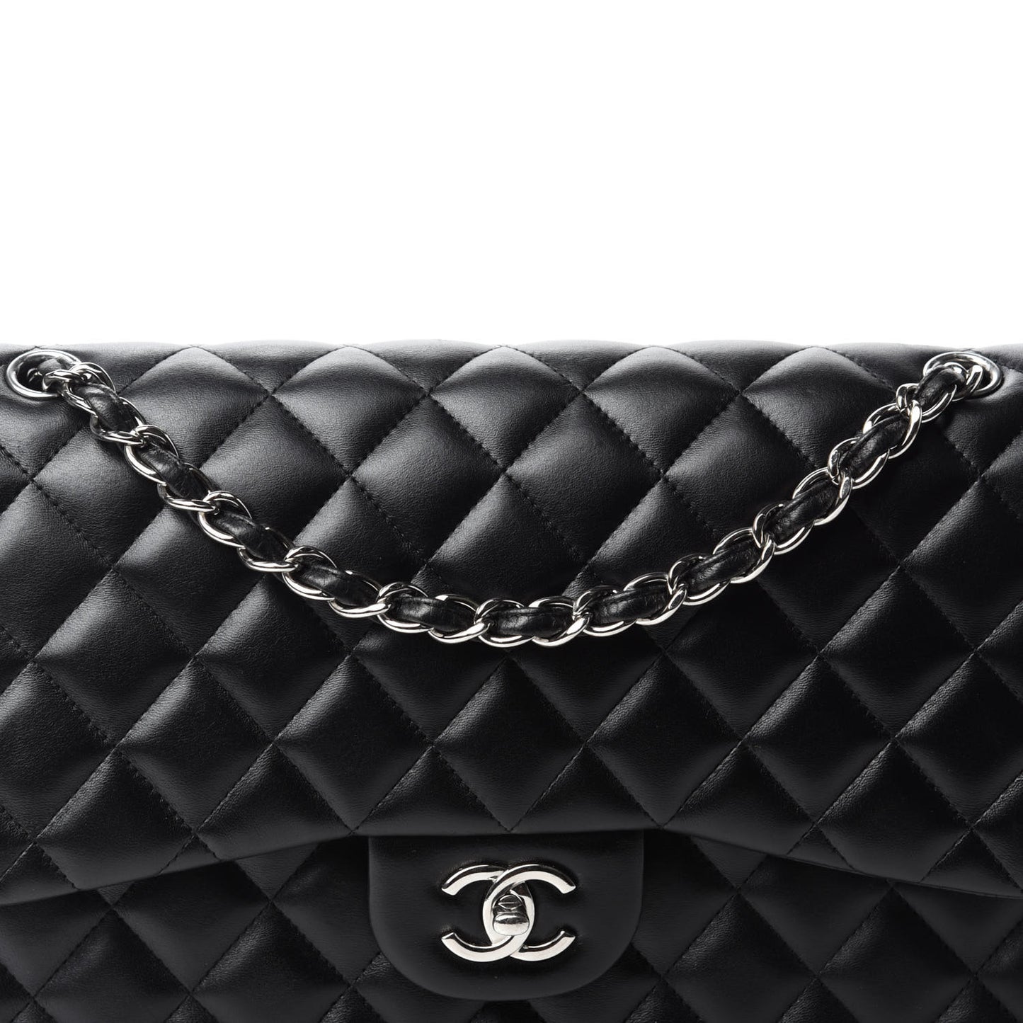 Lambskin Quilted Jumbo Double Flap Black