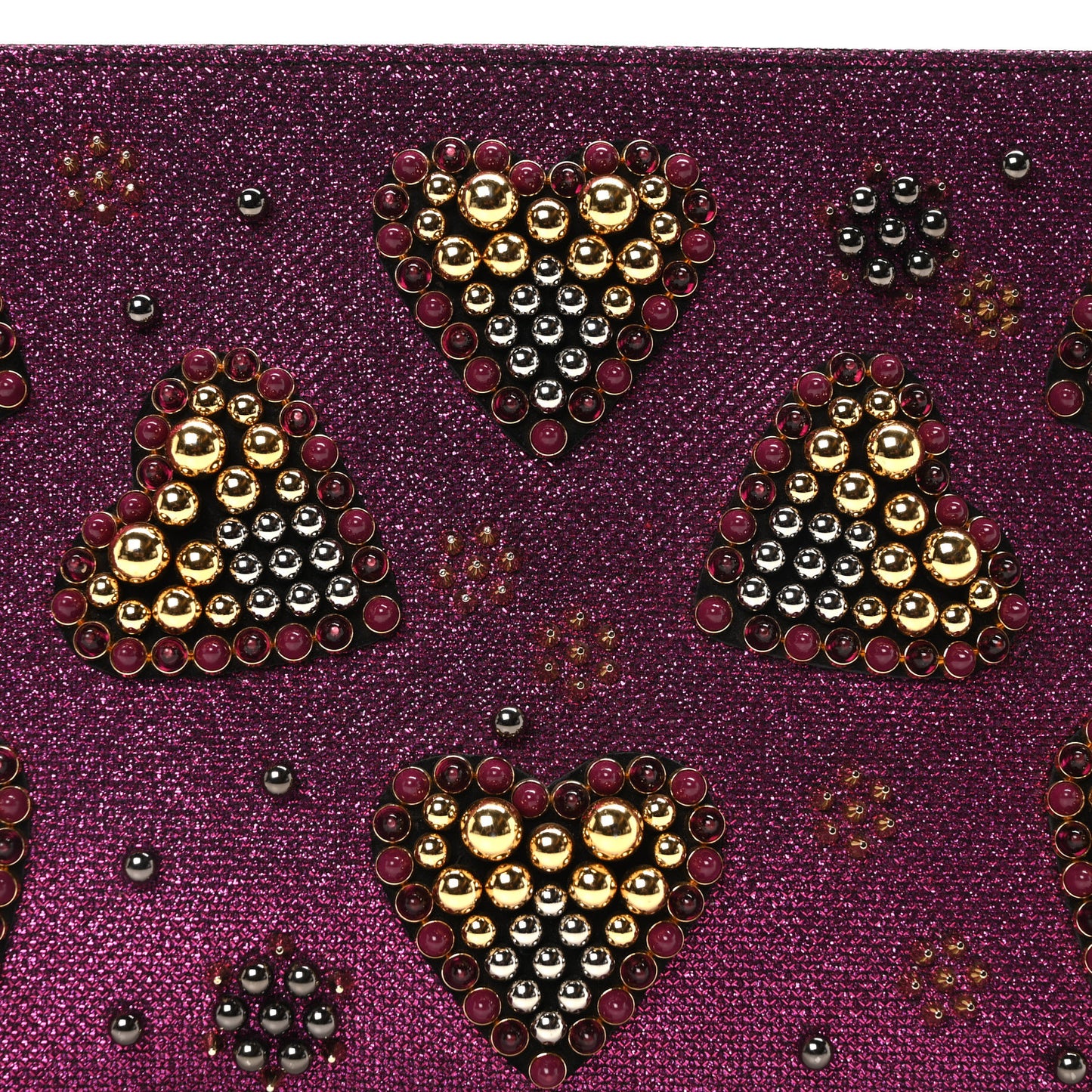 Metallic Raffia Studded Loubiposh Chain Clutch Magenta