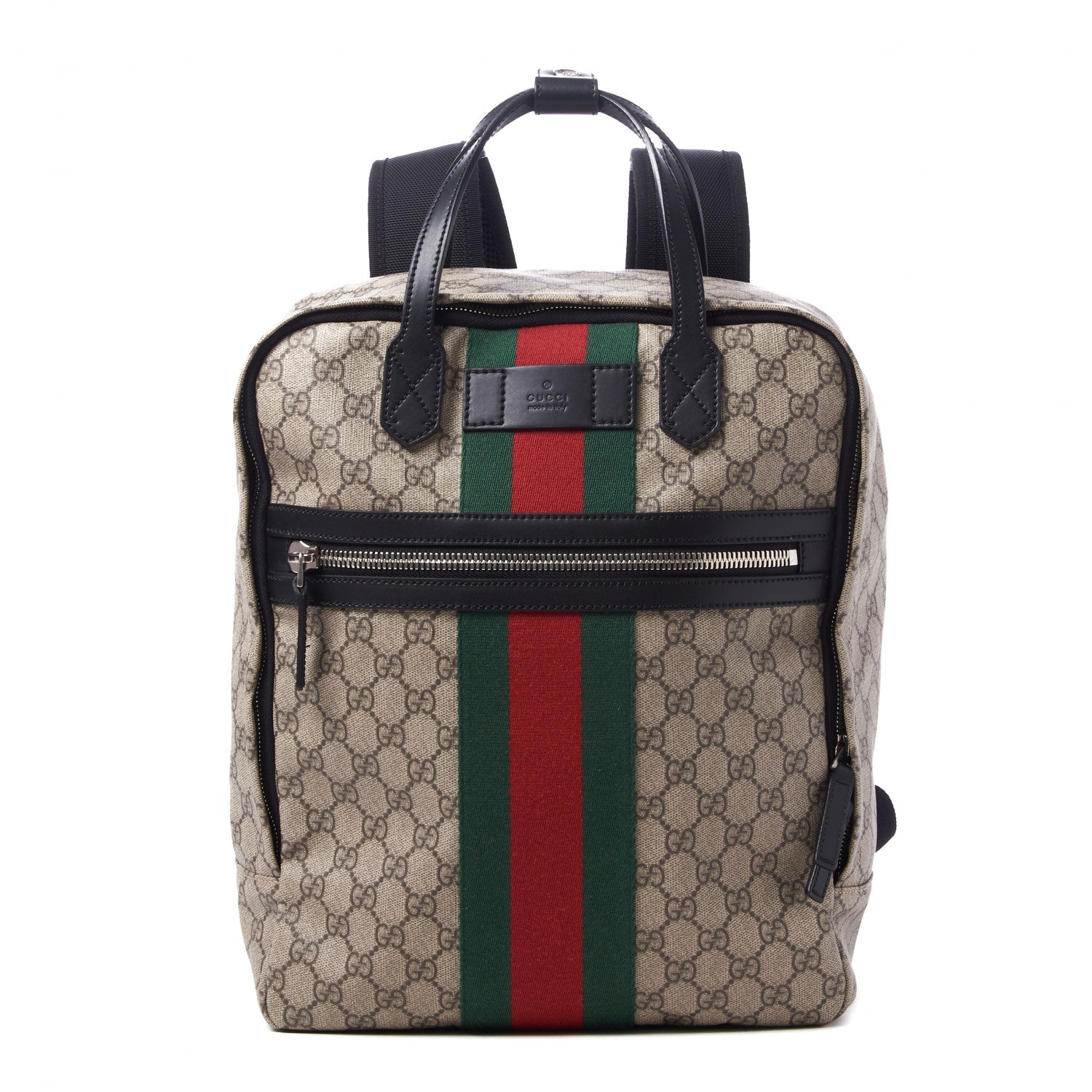 Gucci Soft GG Supreme Monogram Appia Calfskin Web Tote Backpack Beige Ebony Black 1 of 8