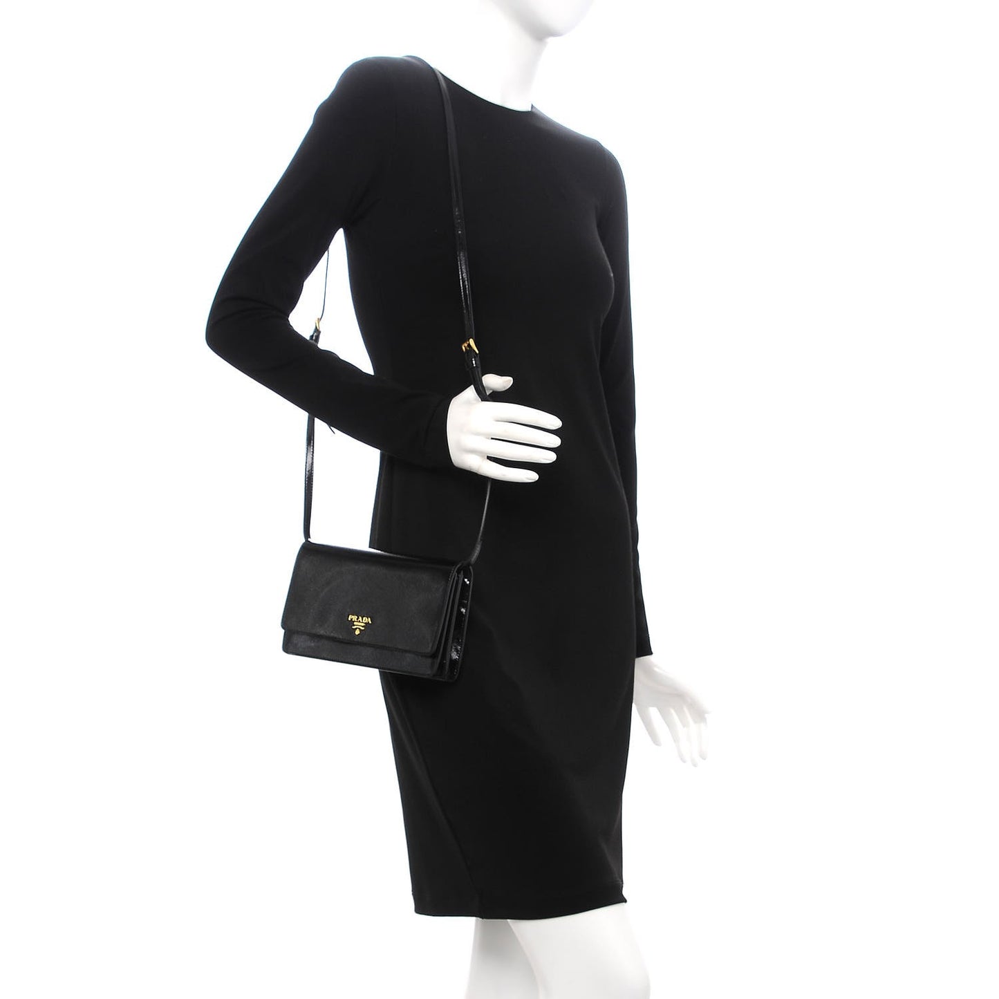 Saffiano Vernice Mini Crossbody Wallet Black