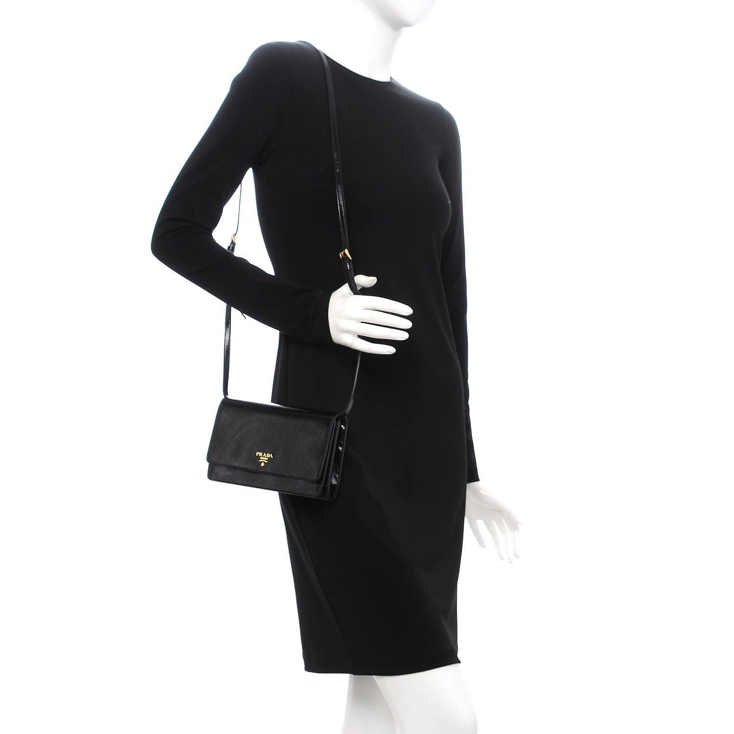 Prada Saffiano Vernice Mini Crossbody Wallet Black 2 of 8