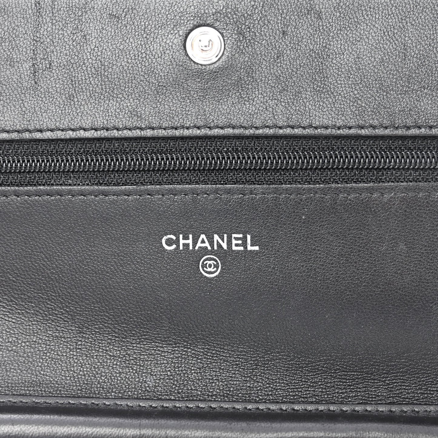 Lambskin Camellia Embossed Wallet on Chain WOC Black