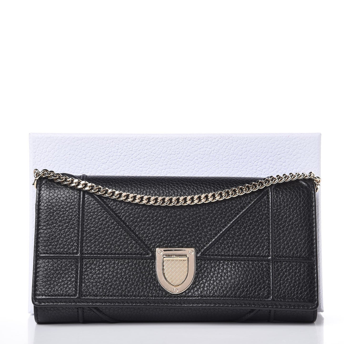 Grained Calfskin Diorama Croisiere Chain Wallet Black