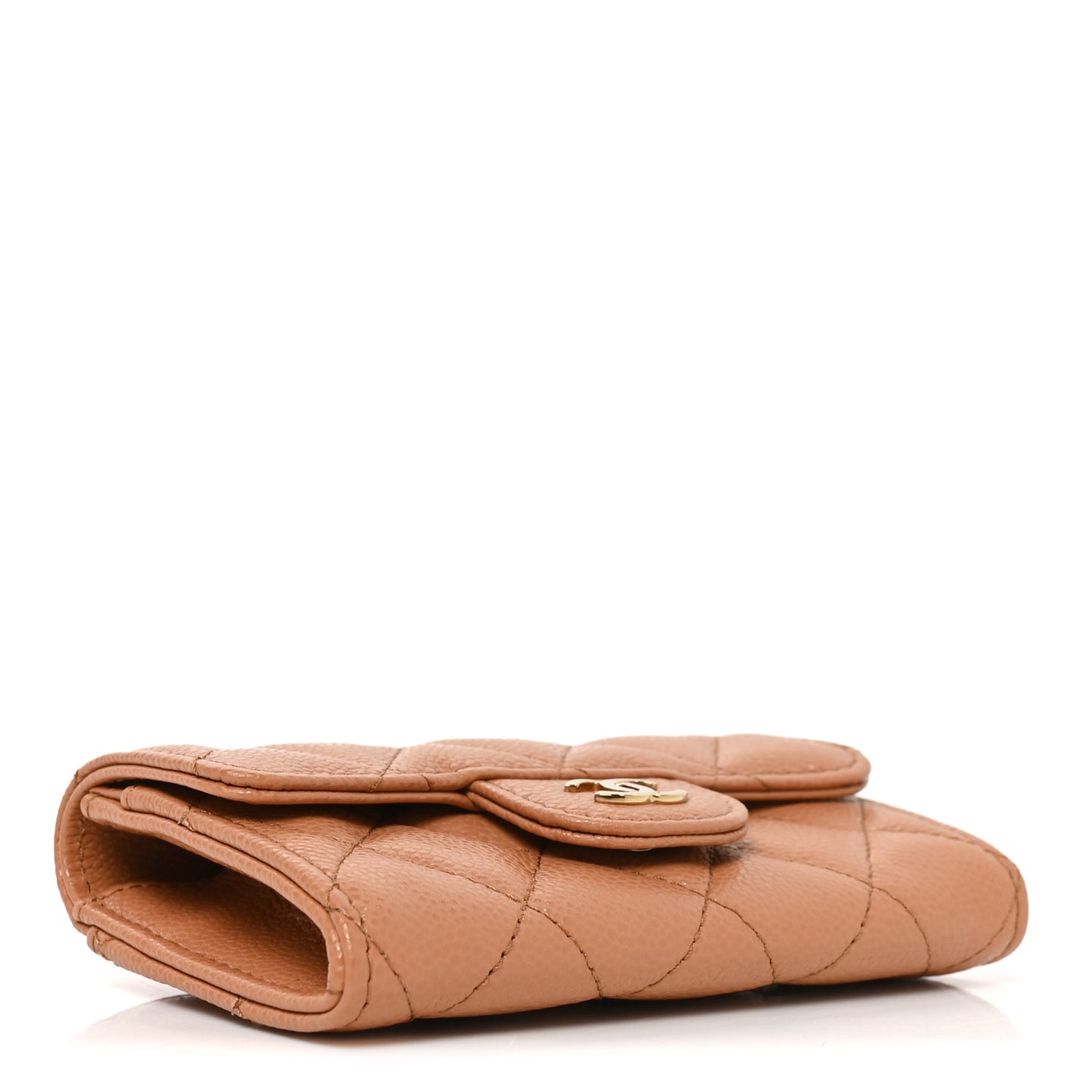 Caviar Quilted Flap Card Holder Wallet Brown