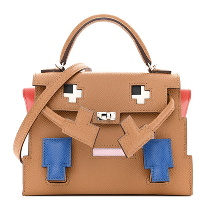 Hermes Epsom Swift Quelle Idole Picto Kelly Doll Handbag Biscuit Rose Texas Blue France 1 of 13