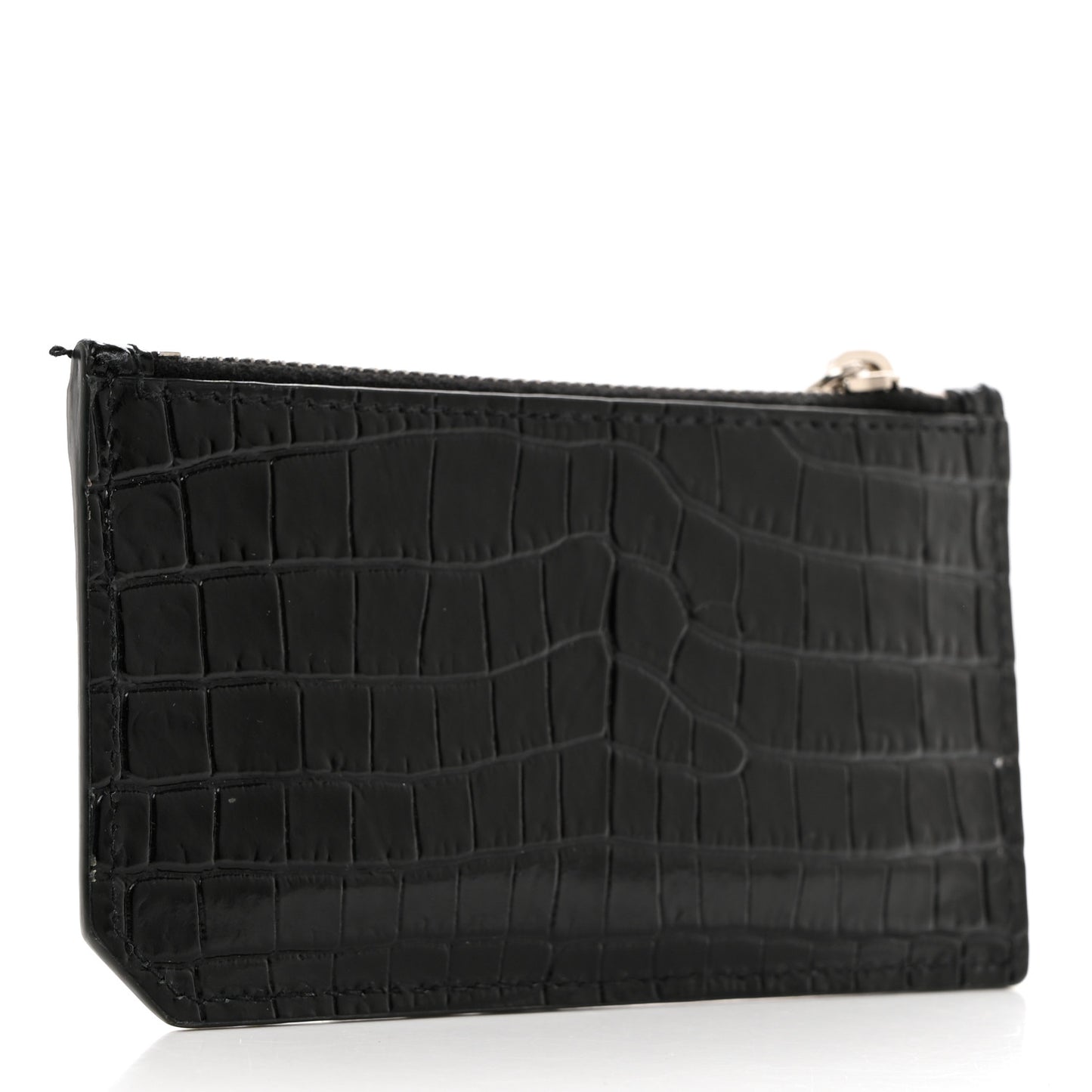 Calfskin Crocodile Embossed 5 Fragments Zip Pouch Card Holder Black
