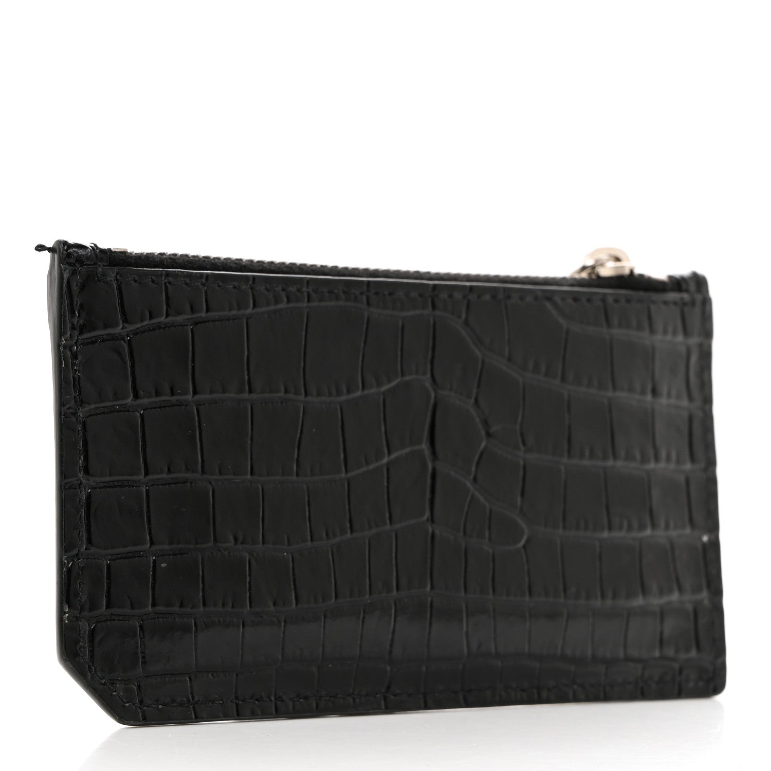 Saint Laurent Calfskin Crocodile Embossed 5 Fragments Zip Pouch Card Holder Black 3 of 8