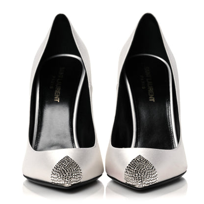 Saint Laurent Satin Crystal Embellished Tower 110 Pump 37.5 White 2 of 8