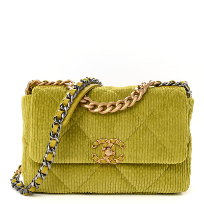 Chanel Corduroy Quilted Medium Chanel 19 Flap Light Green 1 of 11
