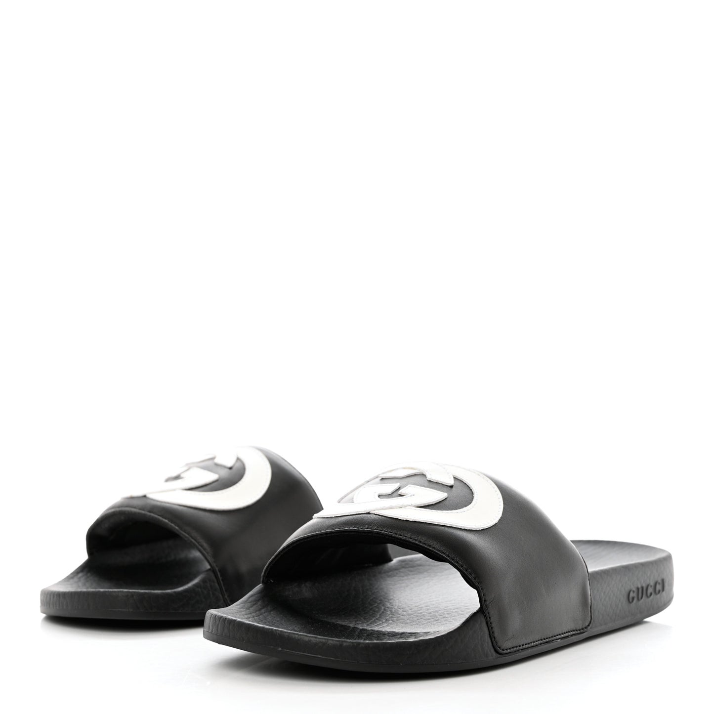 Nappa Miro Soft Calfskin Womens Interlocking G Slide Sandals 40 Black White