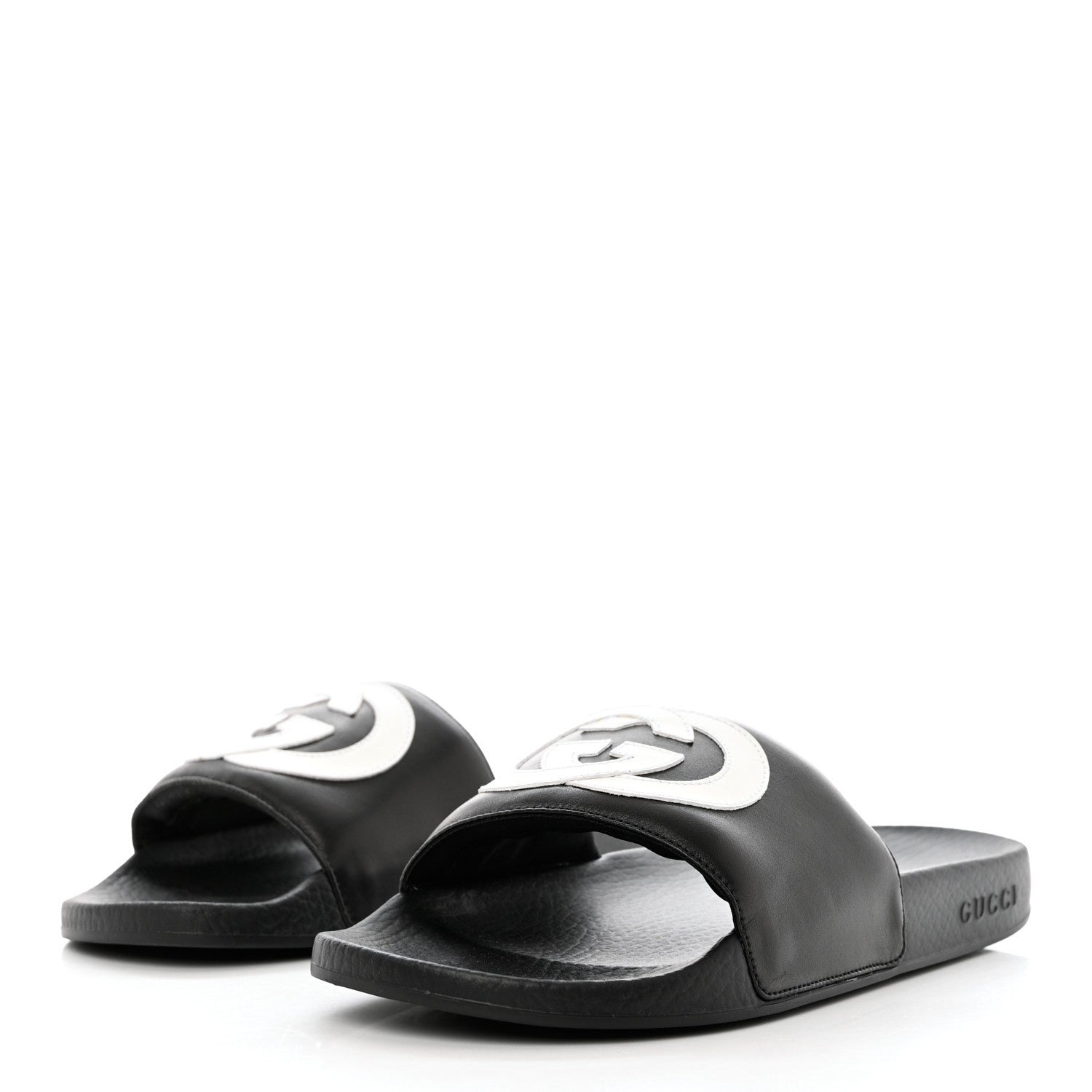Gucci Nappa Miro Soft Calfskin Womens Interlocking G Slide Sandals 40 Black White 3 of 8