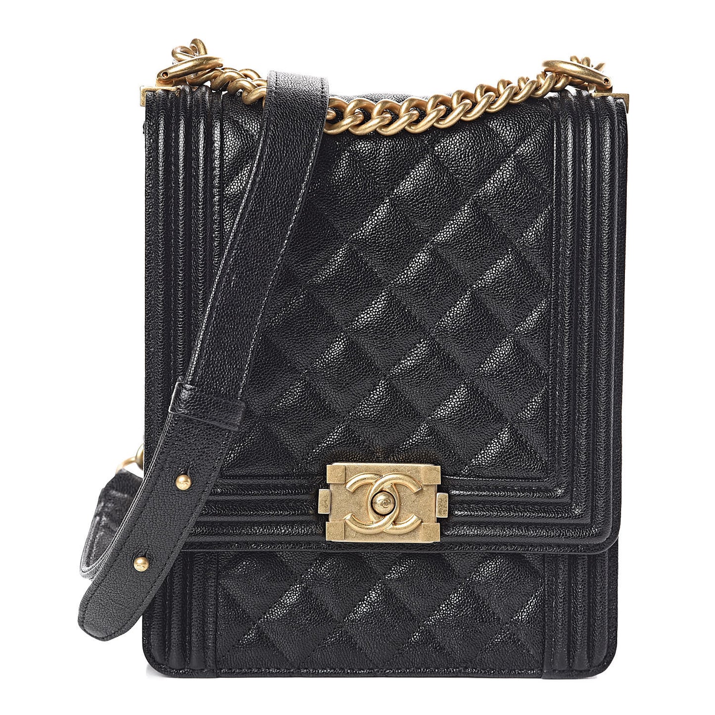 Caviar Quilted North South Boy Flap Black