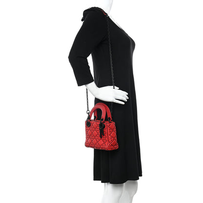 Christian Dior Ultra Matte Calfskin Studded Mini Supple Lady Dior Red Black 2 of 23