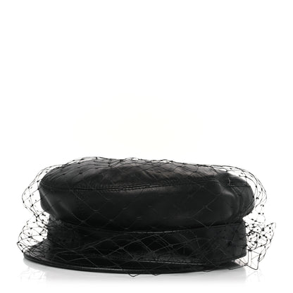 Christian Dior Lambskin Arty Beret Cap with Veil 59 Black 1 of 8