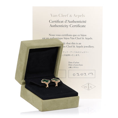 Van Cleef & Arpels 18K Yellow Gold Malachite Vintage Alhambra Earrings 5 of 5