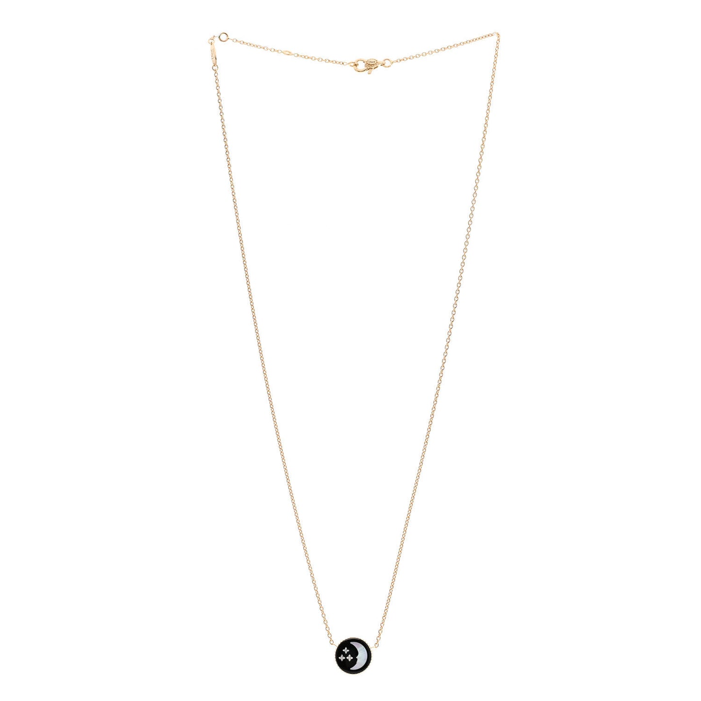 18K Yellow Gold Diamond Black Onyx Mother of Pearl Rose Celeste Pendant Necklace