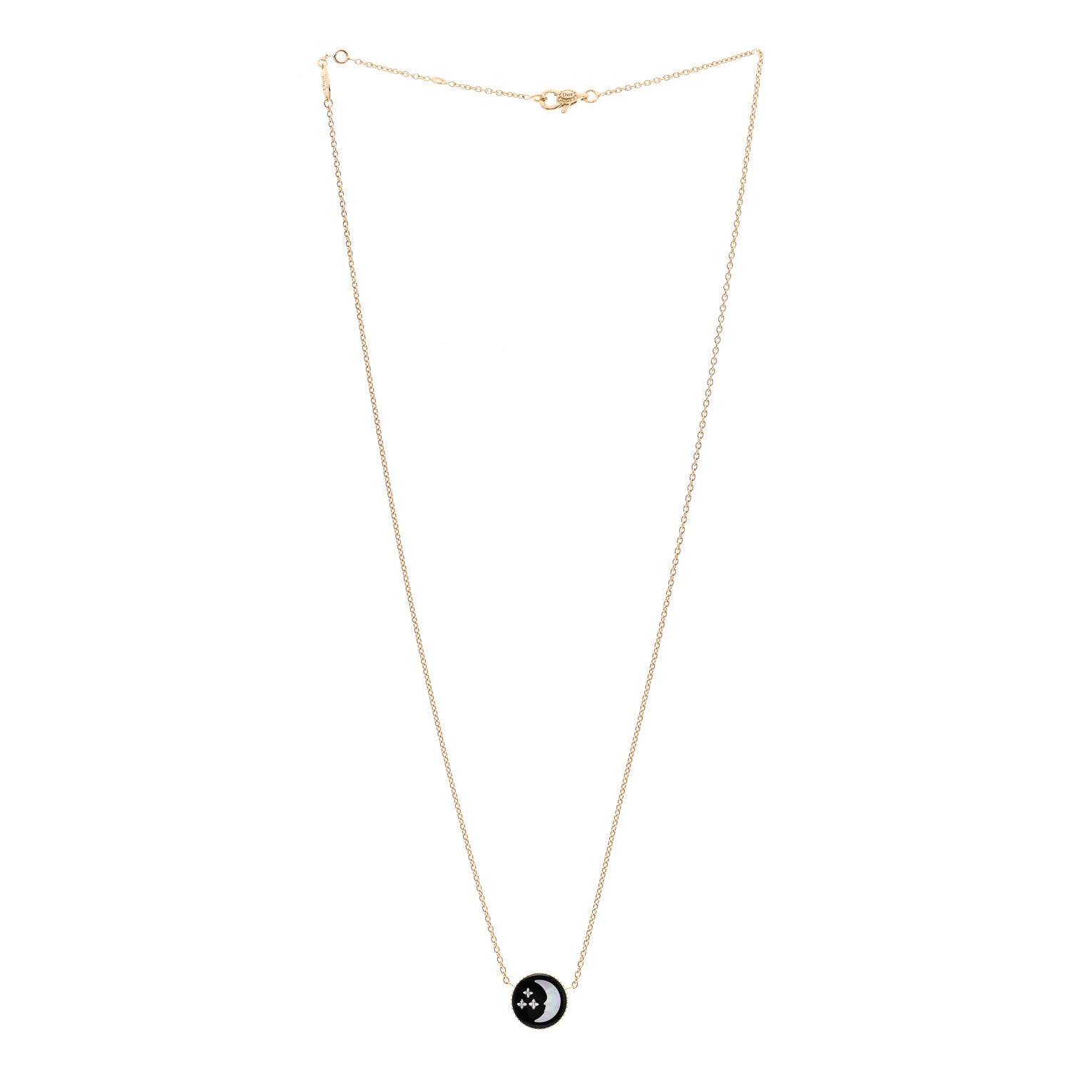 Christian Dior 18K Yellow Gold Diamond Black Onyx Mother of Pearl Rose Celeste Pendant Necklace 4 of 7