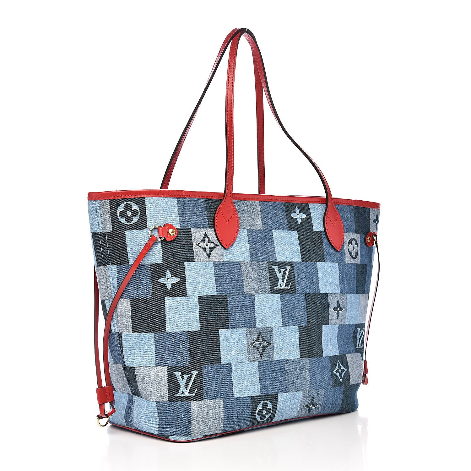 Louis Vuitton Denim Damier Monogram Patchwork Neverfull Blue Rouge 4 of 11
