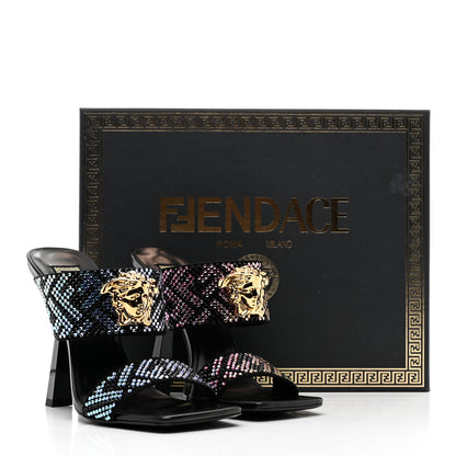 Versace X FENDI Calfskin Crystal Fendace FF Medusa High Heel Mule Sandals 38 Black Multicolor 8 of 8