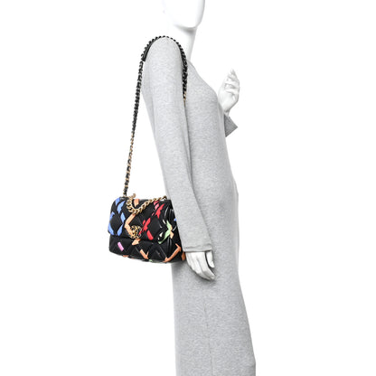 Chanel Lambskin Printed Fabric Medium Chanel 19 Flap Black Multicolor 2 of 10