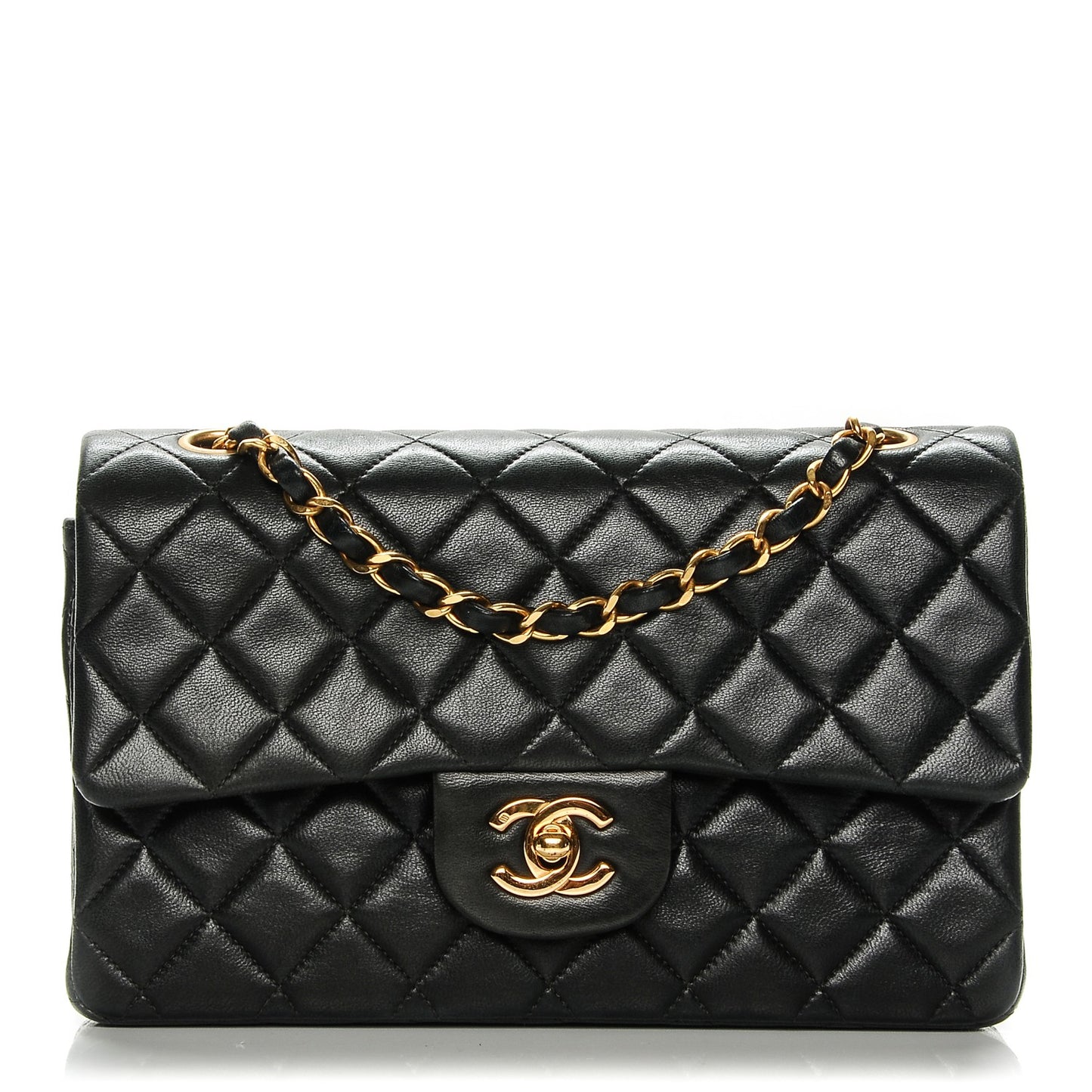 Lambskin Quilted Small Double Flap Black