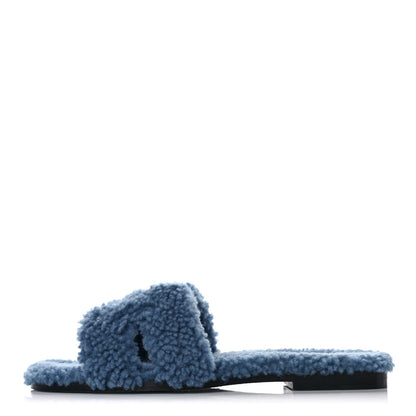 Hermes Woolskin Oran Sandals 38.5 Bleu 1 of 11