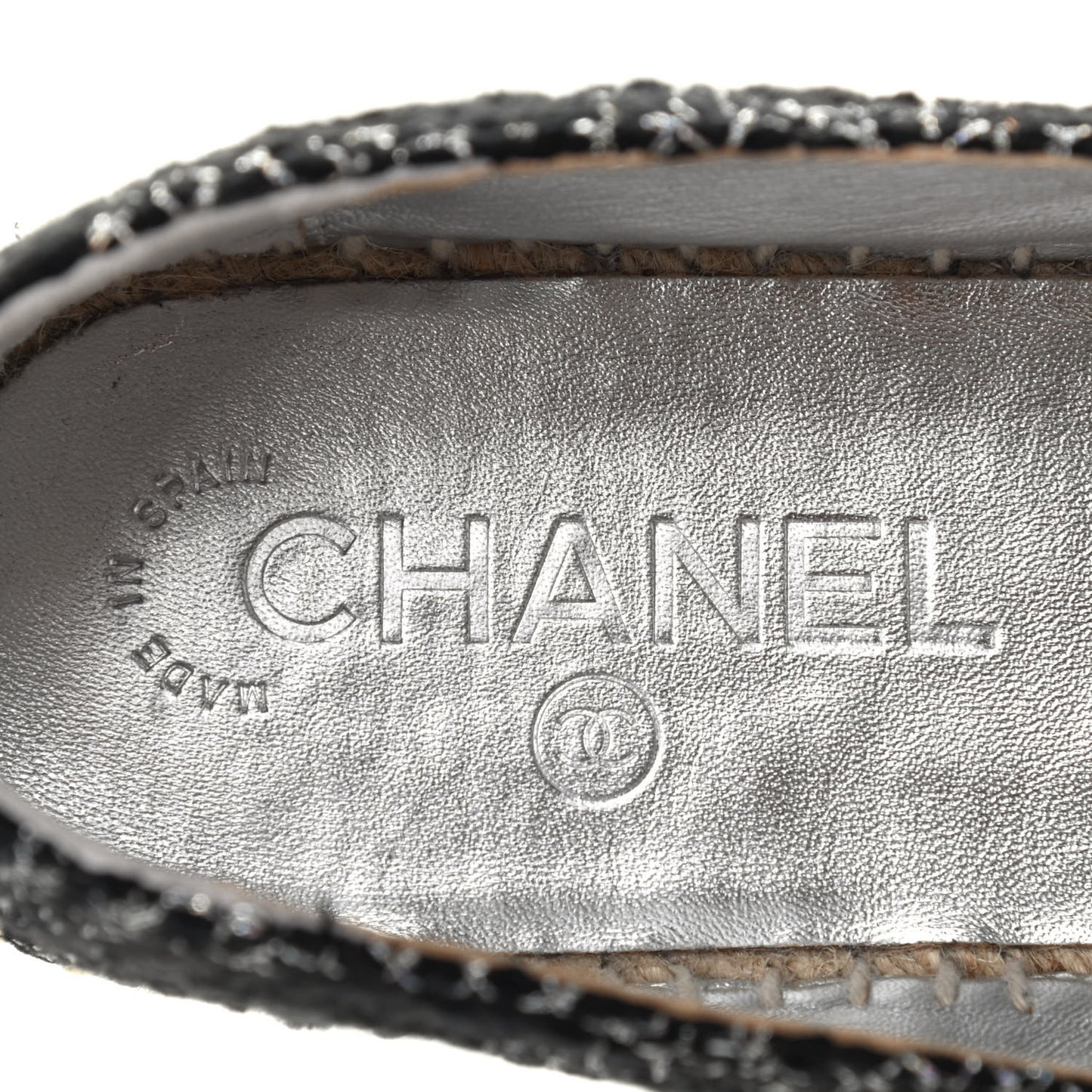 Metallic Tweed Lambskin CC Espadrilles 39 Black Silver