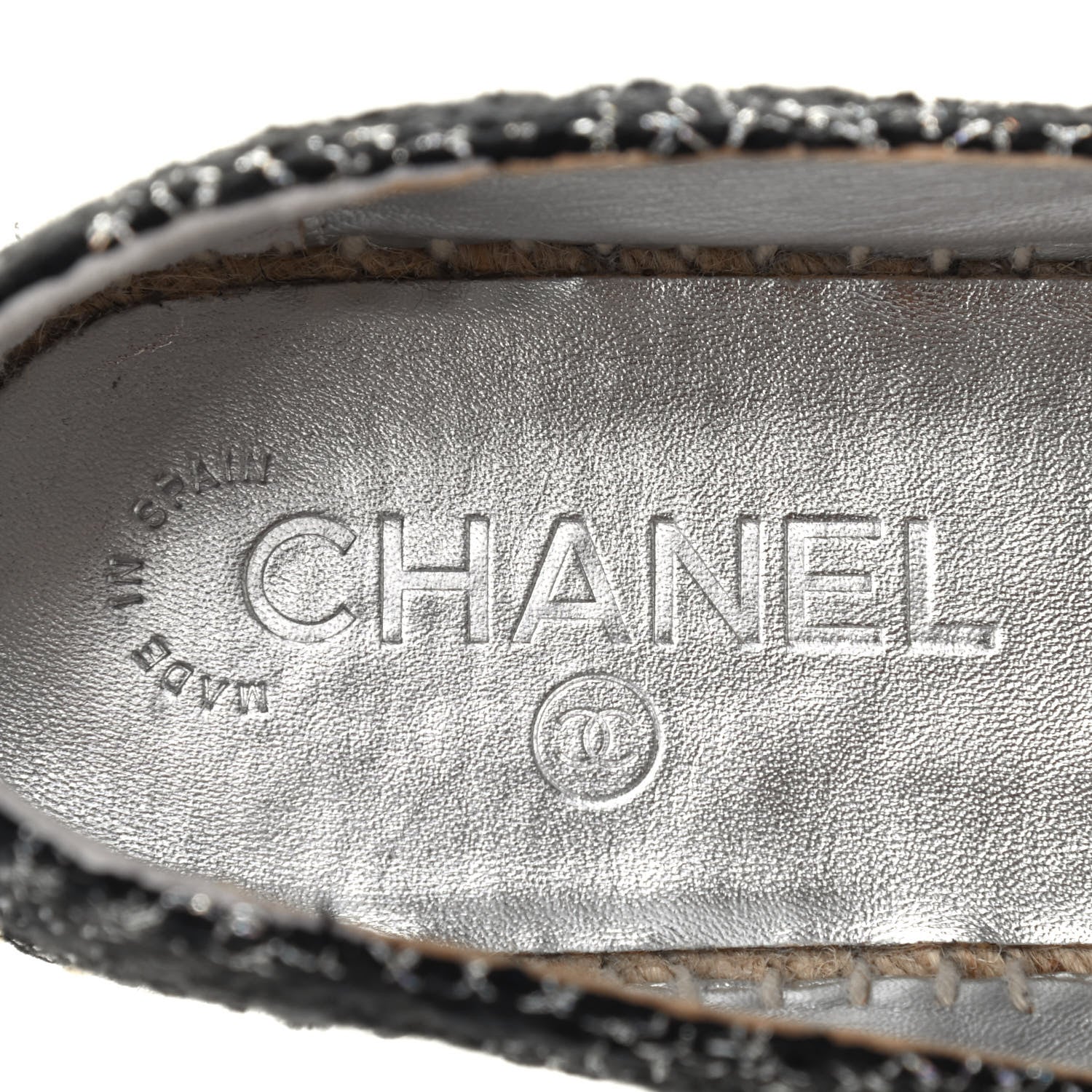 Chanel Metallic Tweed Lambskin CC Espadrilles 39 Black Silver 6 of 7