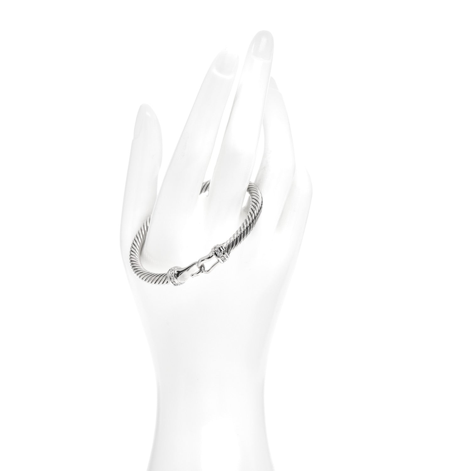David Yurman Sterling Silver 18K White Gold Diamond 5mm Cable Buckle Bracelet 2 of 4