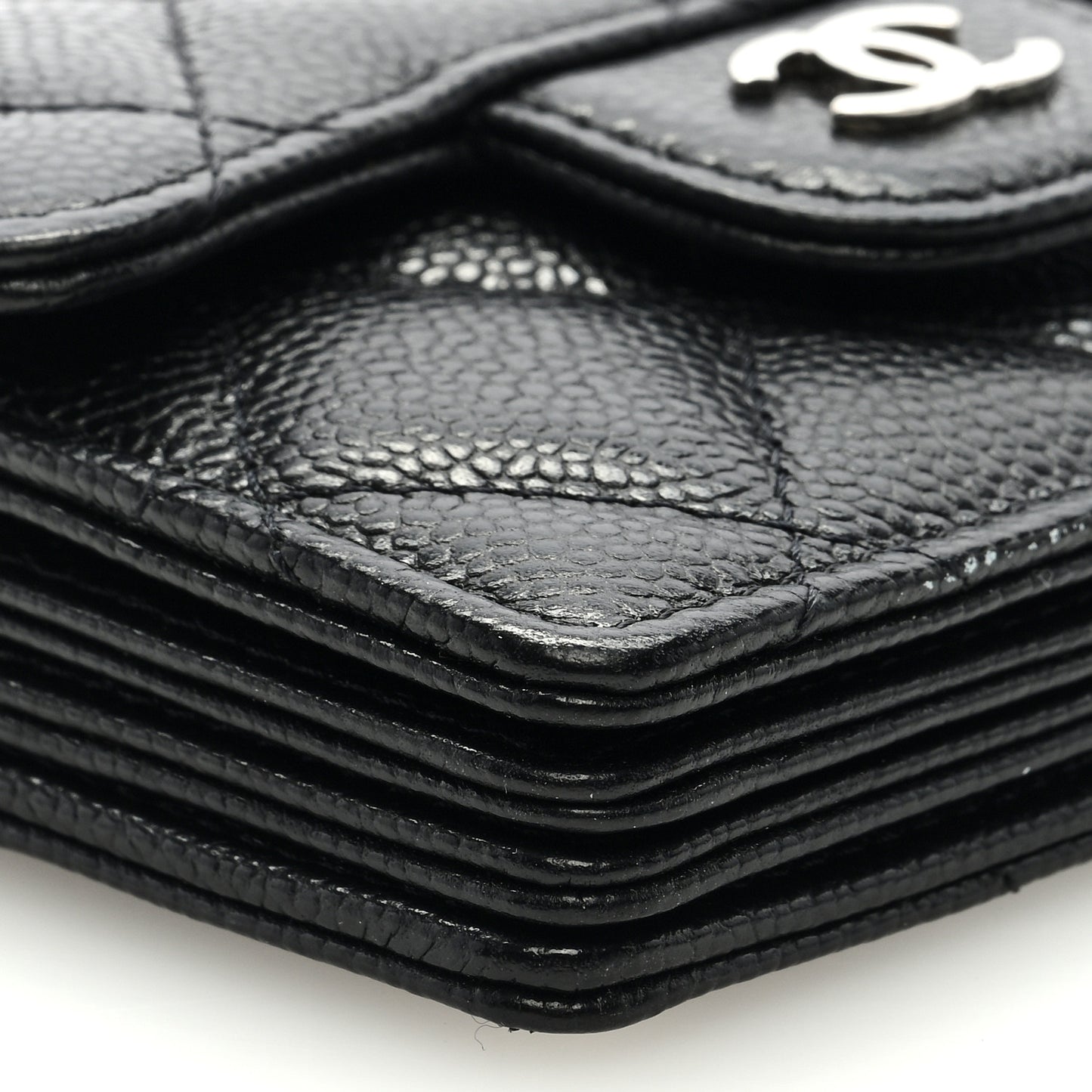 Caviar Quilted Flap Card Holder On Chain Black