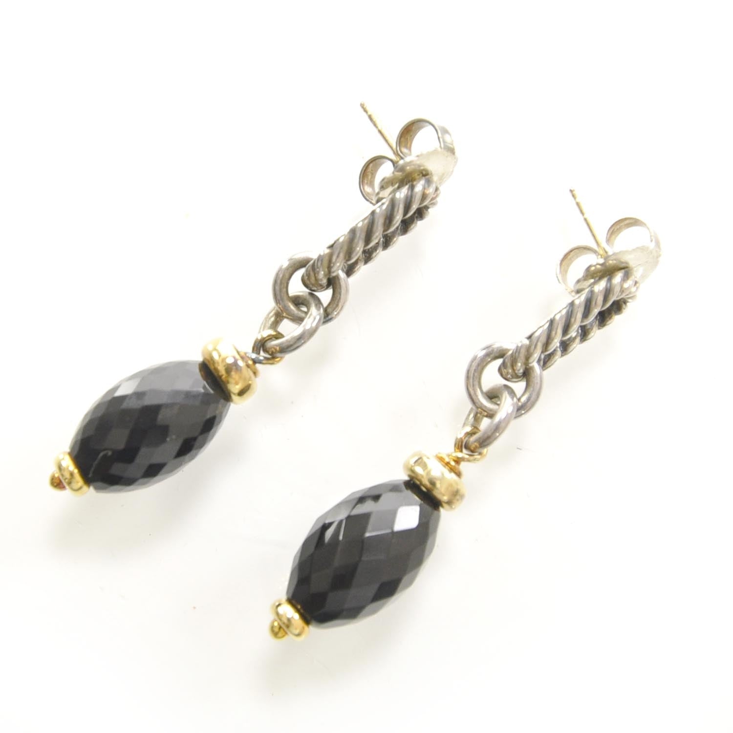 David Yurman 18k Gold and Sterling Silver Onyx Bijoux Drop Earrings 1 of 3
