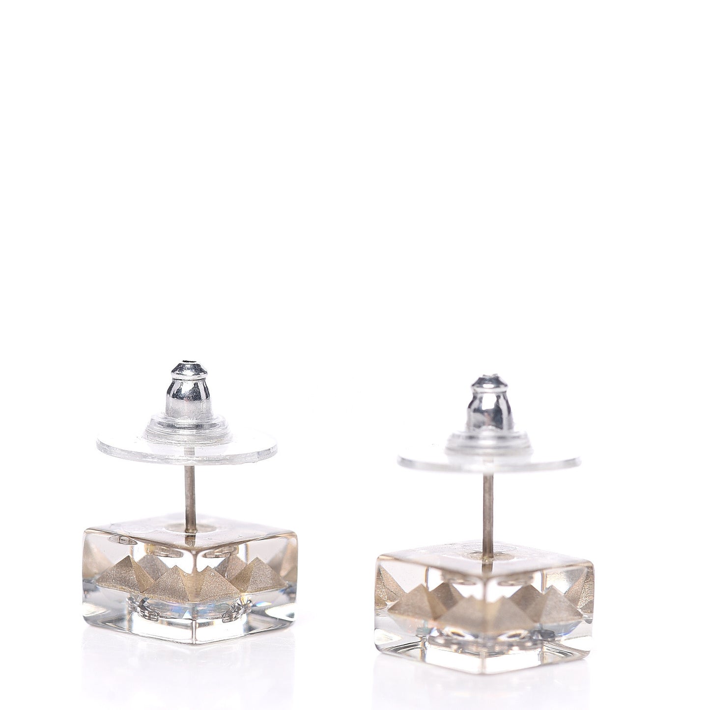 Transparent Resin Iridescent Crystal CC Cube Earrings Silver
