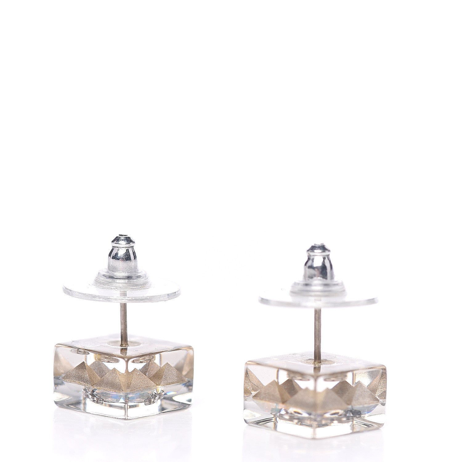 Chanel Transparent Resin Iridescent Crystal CC Cube Earrings Silver 3 of 4