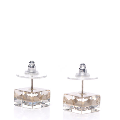Chanel Transparent Resin Iridescent Crystal CC Cube Earrings Silver 3 of 4