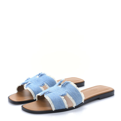 Hermes Denim Oran Fringe Sandals 41.5 Bleu Clair 3 of 8