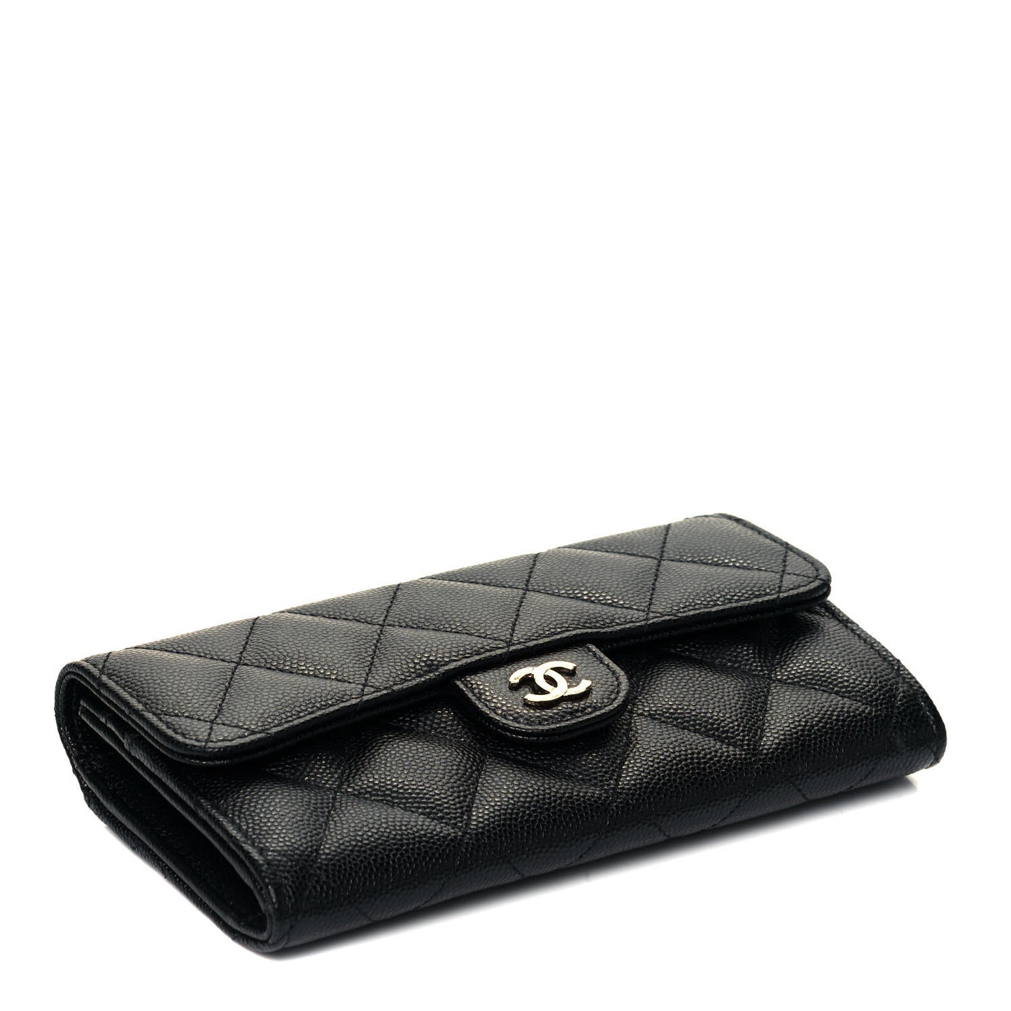 Caviar Quilted Medium Gusset Flap Wallet Black