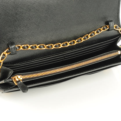 Prada Saffiano Metal Oro Chain Wallet Nero Black 6 of 8
