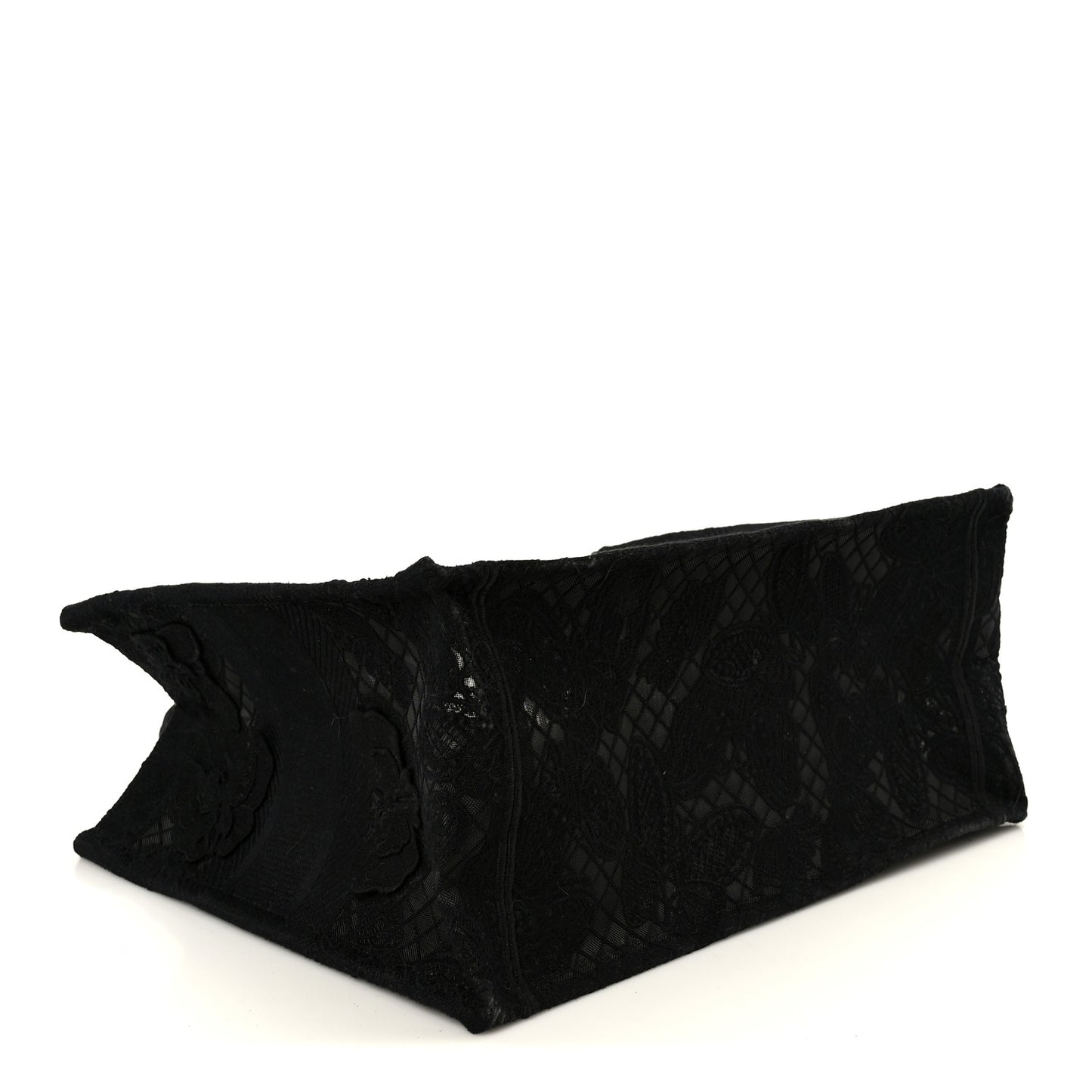 Embroidered 3D Macrame D-Lace Butterfly Medium Book Tote Black Multicolor