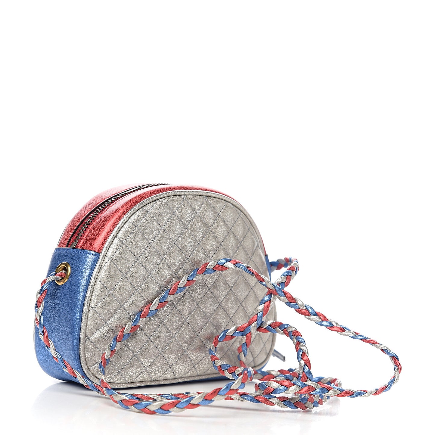 Laminated Nappa Trapuntata Mini Zumi Dome Shoulder Bag Rosso Marine Argento
