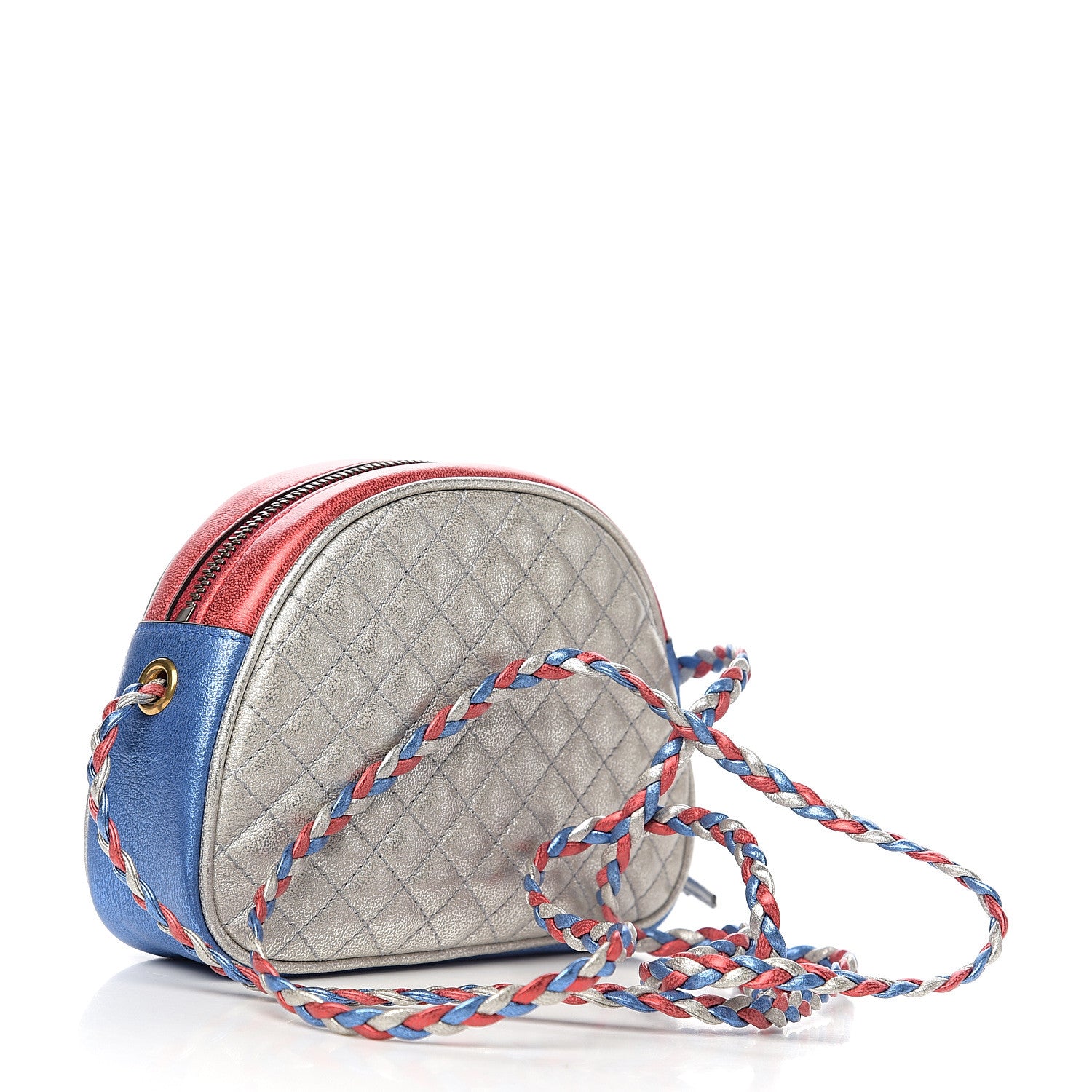 Gucci Laminated Nappa Trapuntata Mini Zumi Dome Shoulder Bag Rosso Marine Argento 2 of 8