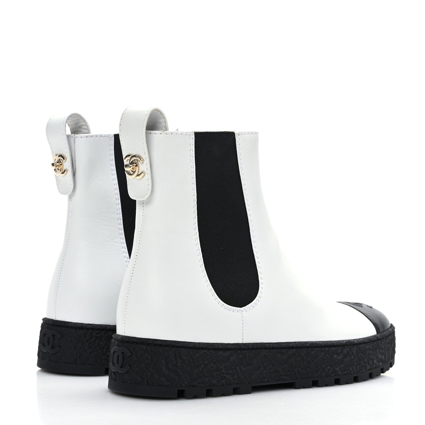 Calfskin Cap Toe CC Ankle Boots 38 White Black