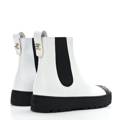 Chanel Calfskin Cap Toe CC Ankle Boots 38 White Black 4 of 8