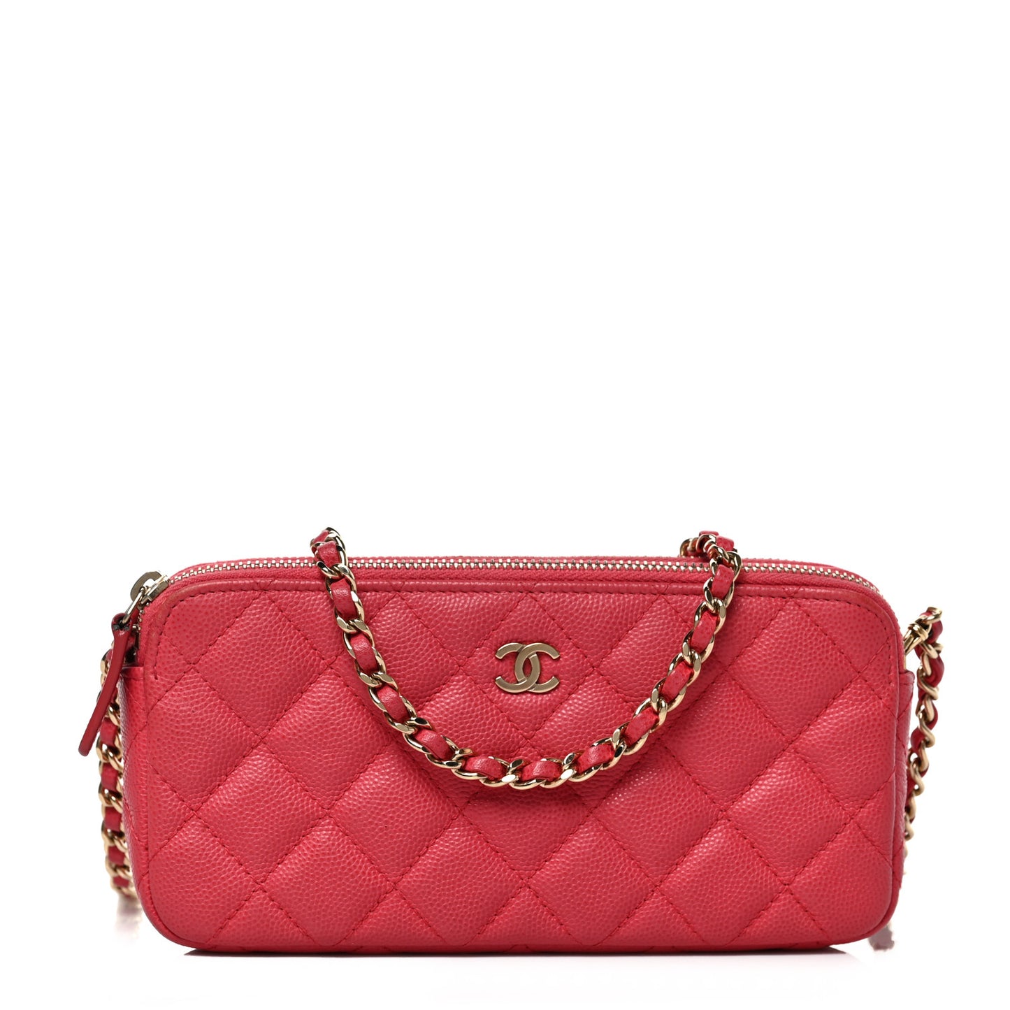 Caviar Quilted Small Clutch With Chain Pink