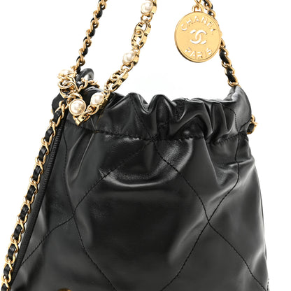 Chanel Shiny Calfskin Quilted Pearl CC Chain Mini Chanel 22 Black 7 of 10