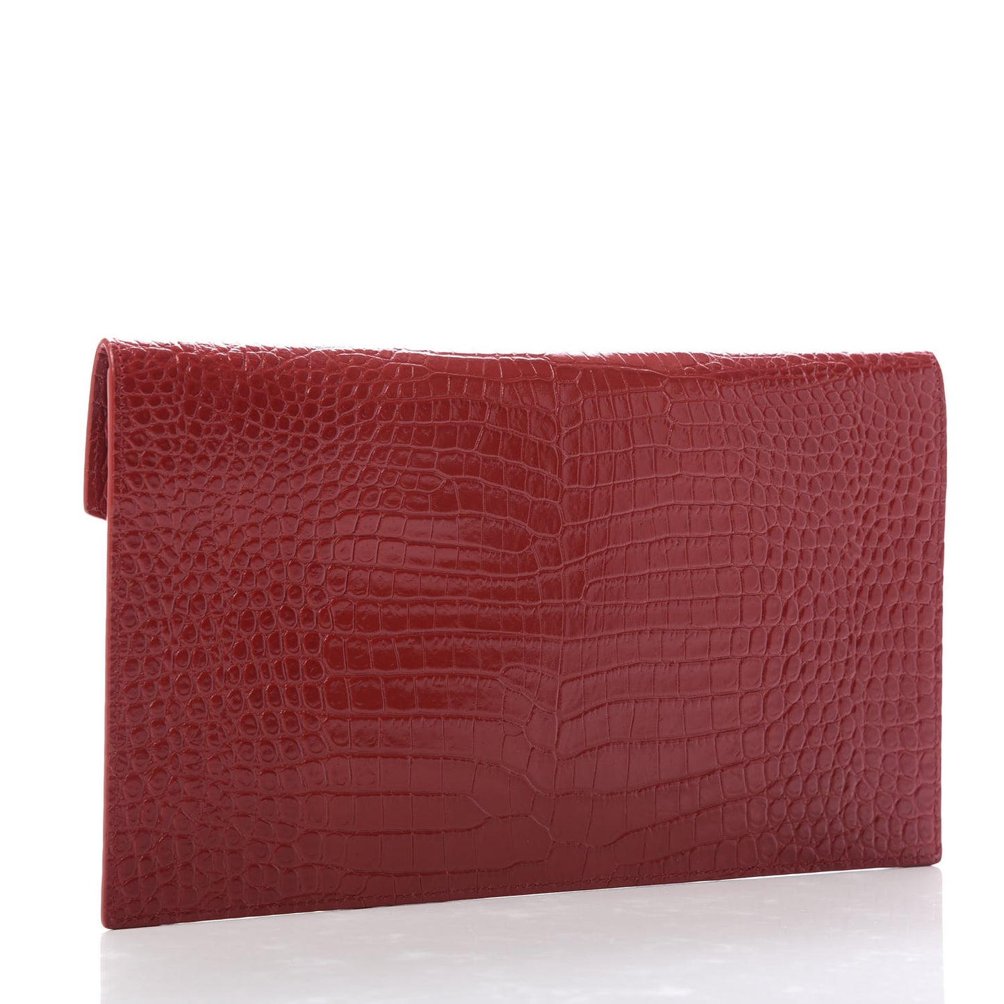 Calfskin Crocodile Embossed Uptown Monogram Clutch Rouge Eros