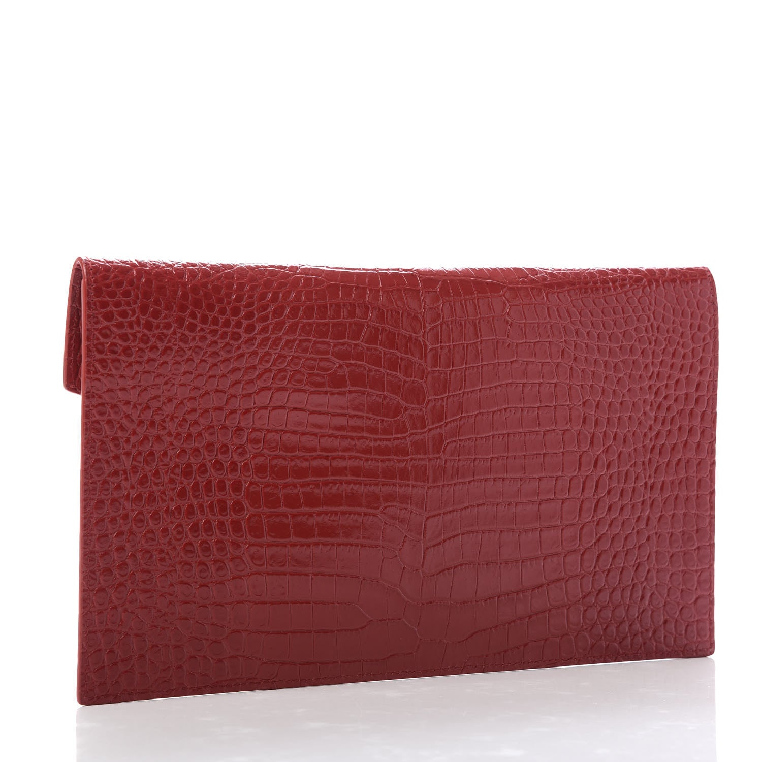 Saint Laurent Calfskin Crocodile Embossed Uptown Monogram Clutch Rouge Eros 3 of 7