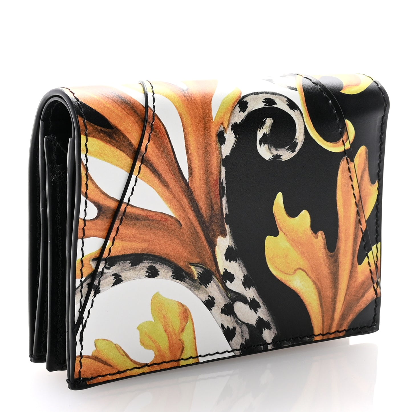 Nappa Barocco Print Virtus Card Case Wallet Black Multicolor