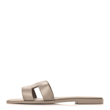 Hermes Box Calfskin Oran Sandals 38.5 Beige Mastic 1 of 9